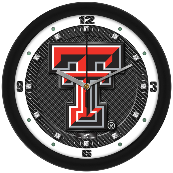 Suntyme Suntime ST-CO3-TTR-CFCLOCK Texas Tech Red Raiders-Carbon Fiber Textured Wall Clock
