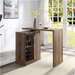 DIRECT WICKER UBS-DN00153 Rustic Oak Finish Bar Table with Sliding Barn Door Storage Cabinet&#44; 360 Degree Swivel Table Top
