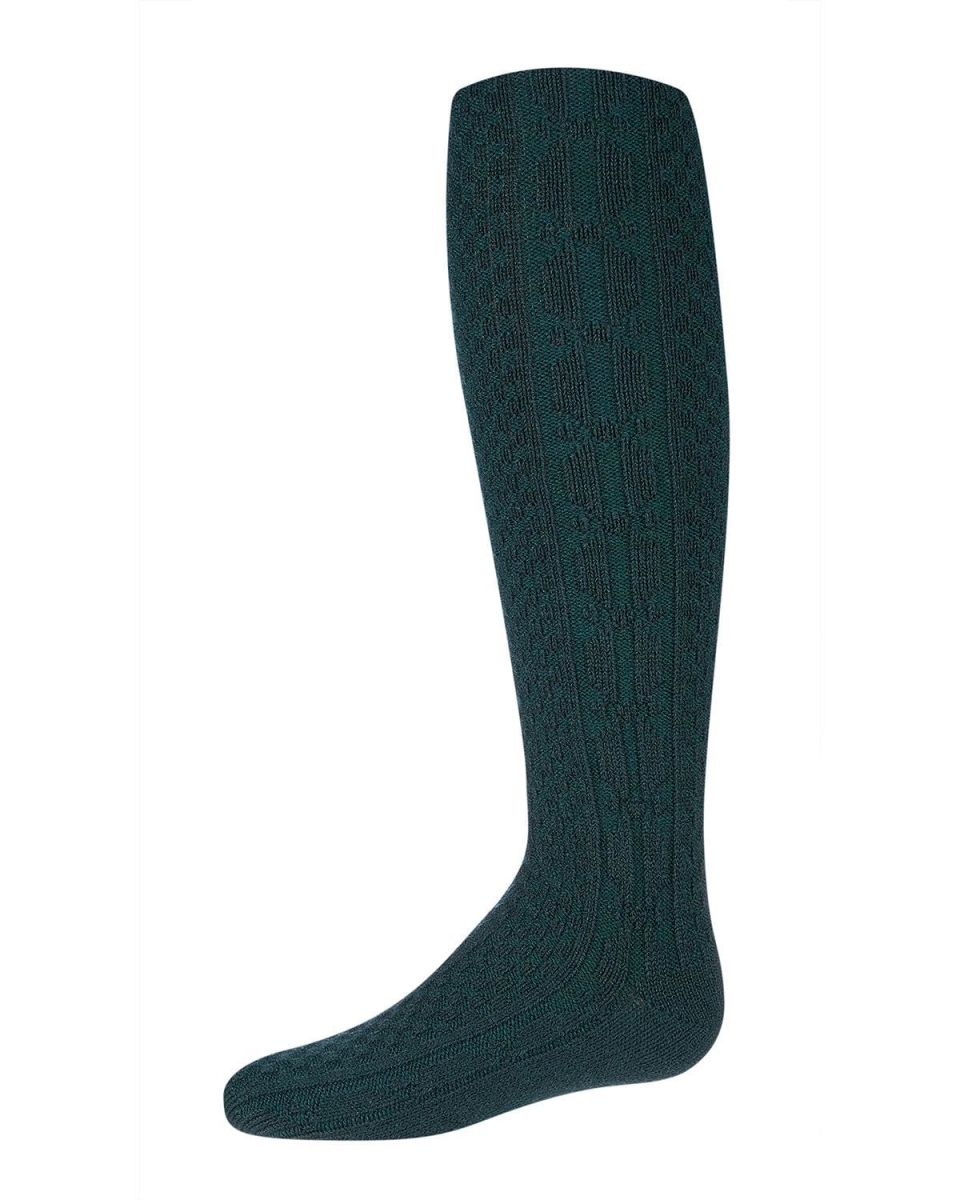 MeMoi MK-5075-37000-9-11 Chunky Cable Girls Knee High Socks&#44; Dark Hunter Green - Size 9-11
