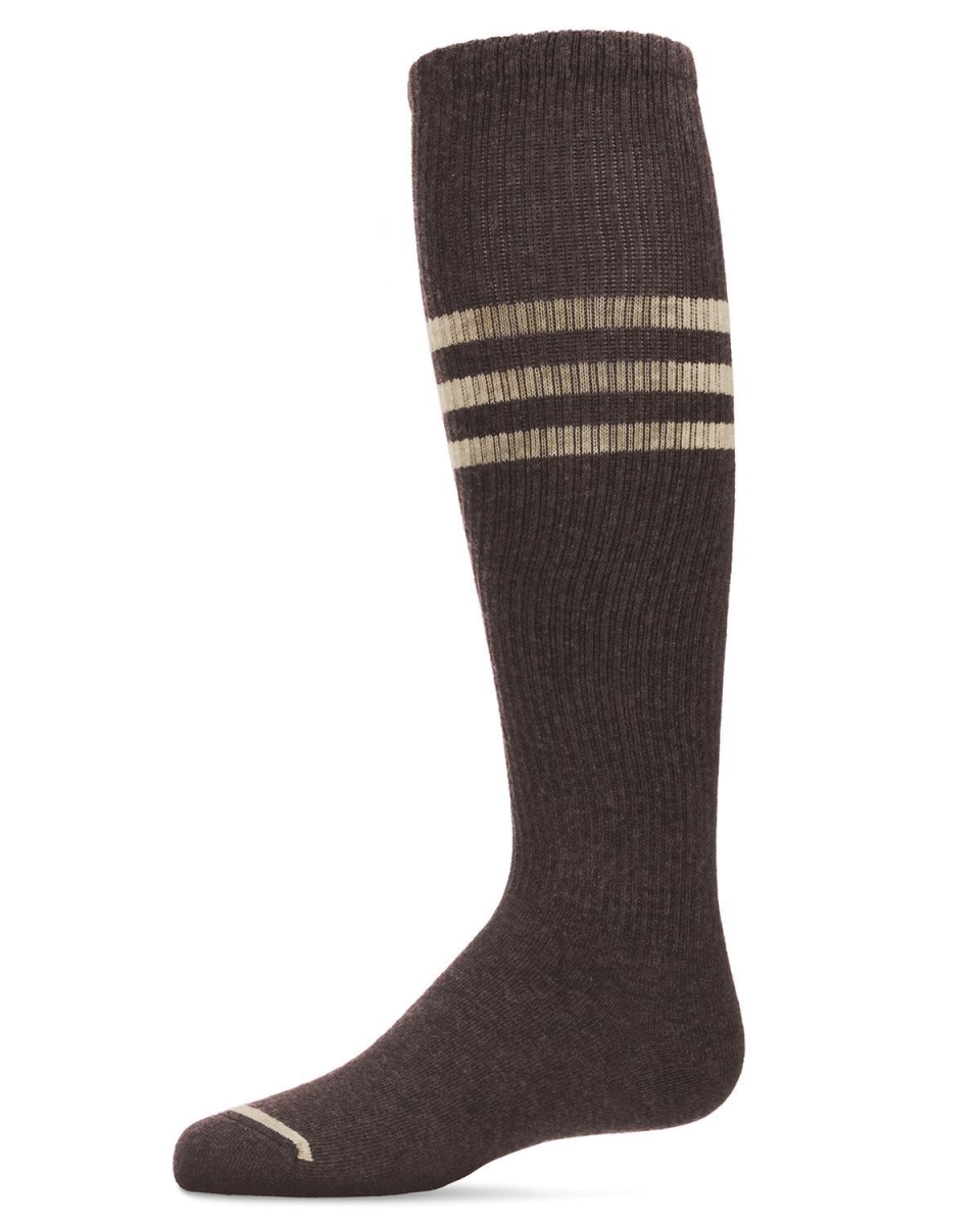 MeMoi MKF-7073-20000-6 Thin Ribbed Sport Stripe Knee High Socks for Girls&#44; Brown - Size 6