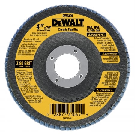 DeWalt Accessories 80 Grit Metal Working Abrasives Zirconia Flap Discs  DW8309