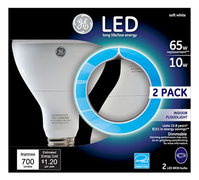 Ge Lighting 21907 10W White BR30 LED Light Bulb- 2 Pack