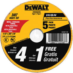 DeWalt Accessories DW8062B5 5 Pack Metal & Stainless Cutting Wheel - 4.5 x 0.05 in.