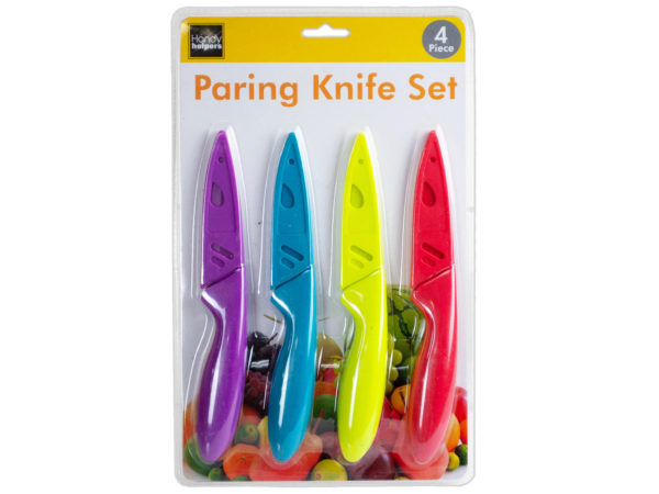 KOLE IMPORTS GE105-16 Colorful Paring Knife Set with Protective Covers - Pack of 4 - Case of 16