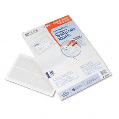 C-Line 70257 Self-Adhesive Top-Load Business Card Holders  3 1/2 x 2  Clear  10 Pack
