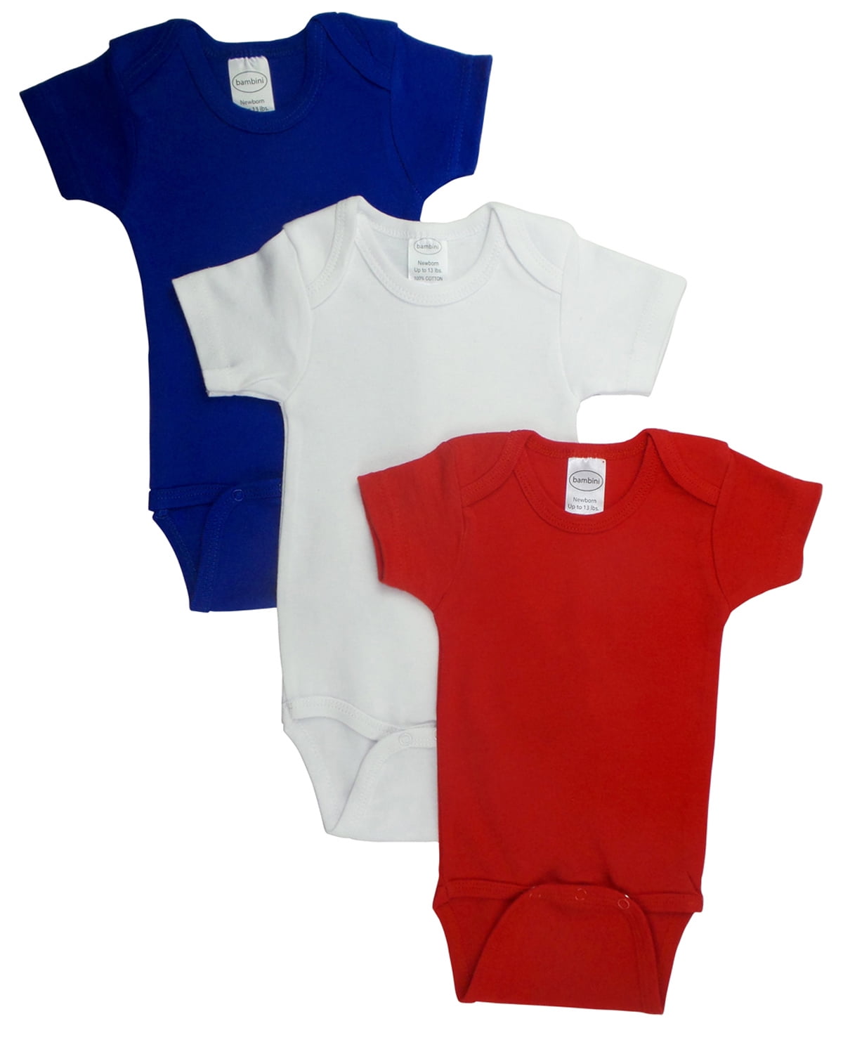 Bambini LS-0197 Short Sleeve Bodysuit - Red, Newborn - Pack of 3