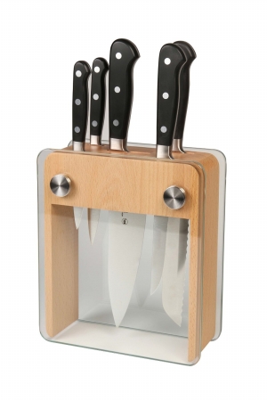 Mercer Tool M23505 Renaissance 6-Piece Forged Knife Block Set- Wood Block with Tempered Glass