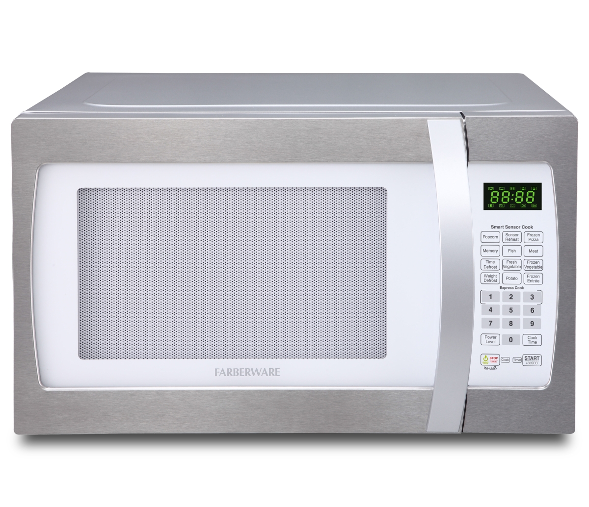 Farberware FMO13AHTPLE 1.3 Cu. ft. 1100 watts Microwave Oven with Smart Sensor Cooking&#44; White & Platinum