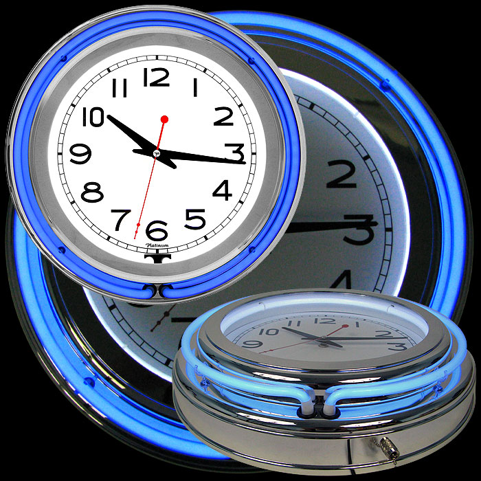 Trademark Global 14 Inch Double Ring Neon Clock Blue Outer White Inner