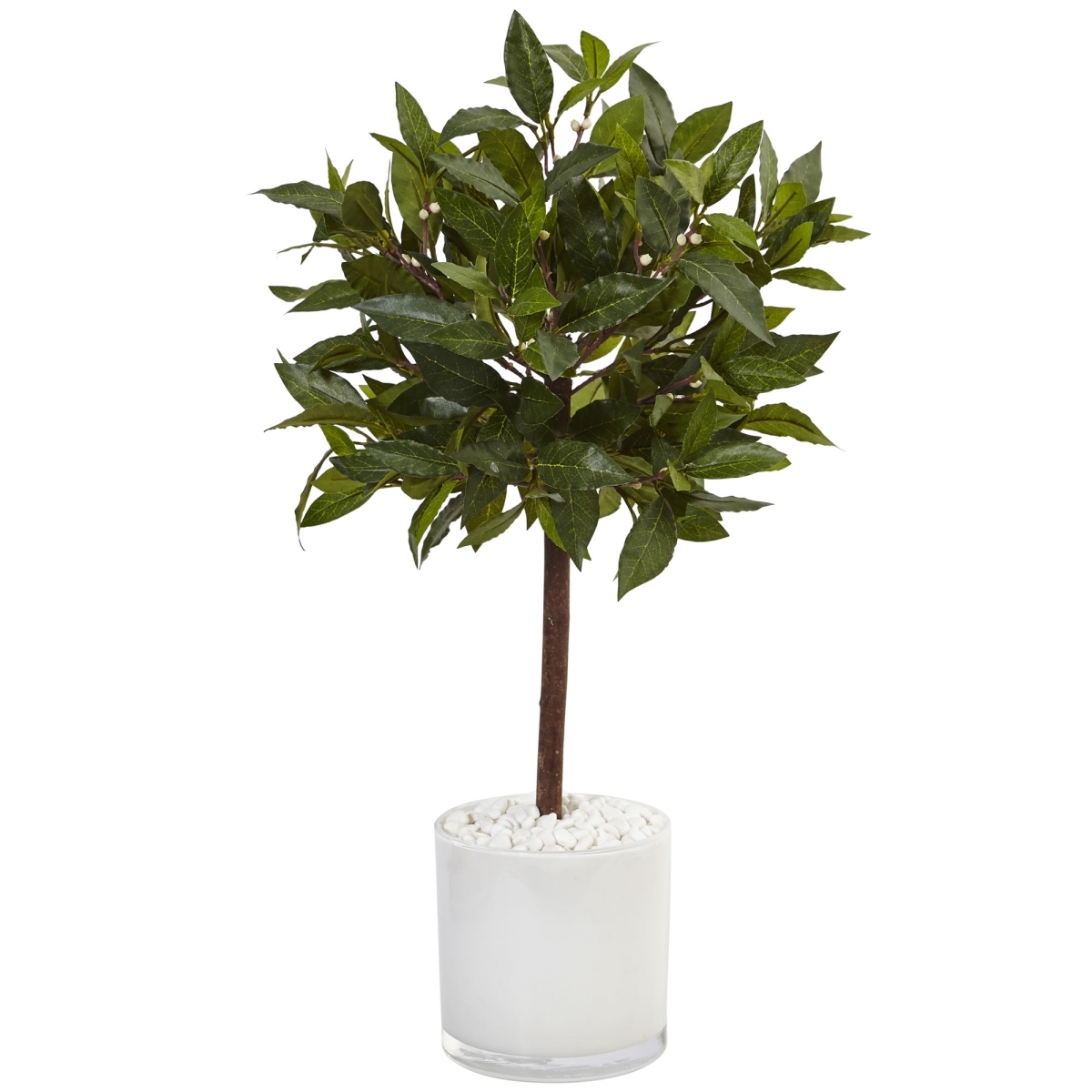 Nearly Natural 5980 2 ft. Sweet Bay Tree in White Glossy Cylinder