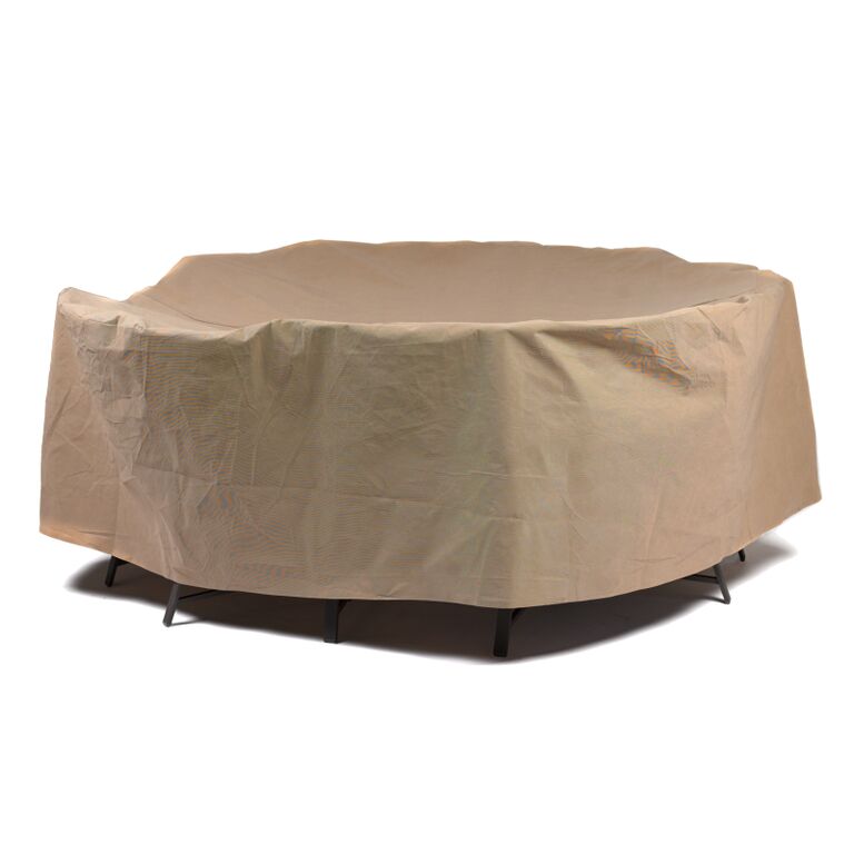 Duck Covers ETR07676 76 in. Dia. Duck Covers Essential Round Patio Table with Chairs Cover - Latte