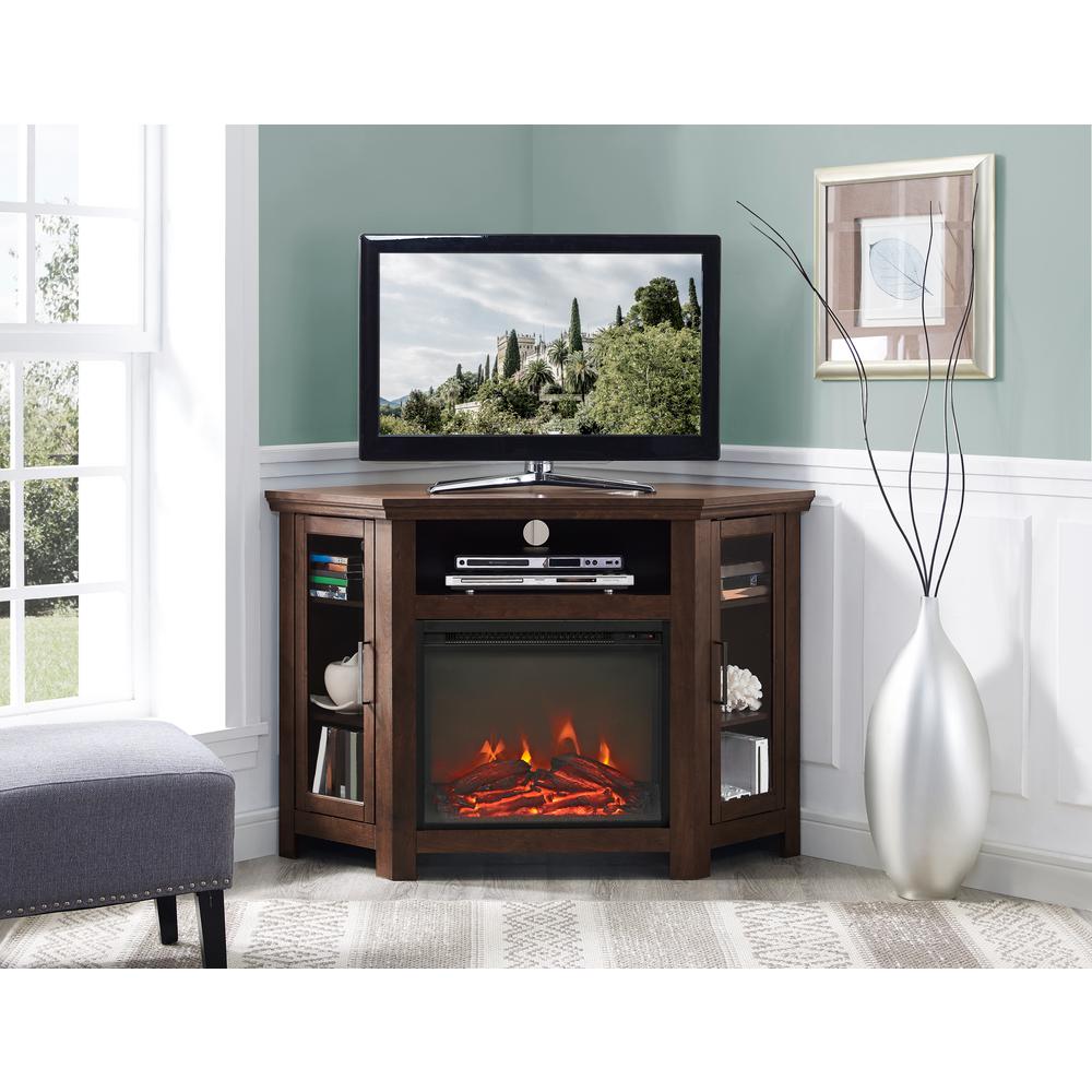 Walker Edison W48FPCRTB 48 in. Wood Corner Fireplace Media TV Stand Console - Traditional Brown