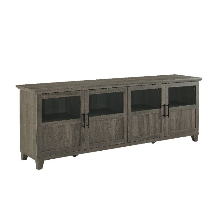 Walker Edison Furniture W70GD4DSG TV Console with Glass & Wood Panel Doors&#44; Slate Grey - 25 x 16 x 70 in.