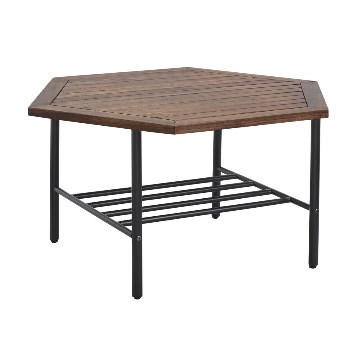 Walker Edison OWPEAHEXCTDB Pearson Modern Wood & Metal Outdoor Hexagon Coffee Table - Dark Brown