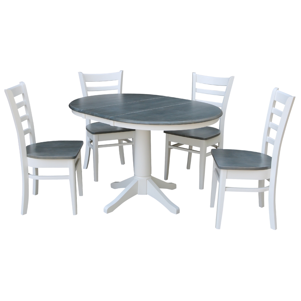 International Concepts K05-36RXT-27B-C617-4 36 in. Round Extension Dining Table with 4 Emily Chairs&#44; White & Heather Gray - Set of 5