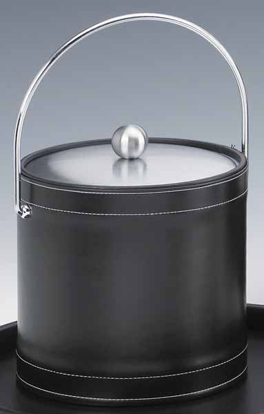 Kraftware Corp Kraftware 68768 Stitched Black 3 Quart Stitched Ice Bucket with Bale Handle and Metal Cover