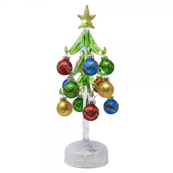 Gift Essentials XM-2046 8 in. Green LED Tree with Zig Zag Giltter Ornaments