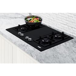 Summit Appliance Summit 30" wide 4-burner gas cooktop in black with sealed burners and cast iron grates