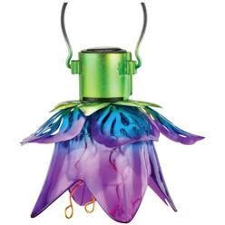 USA Lighting Regal Art &amp; Gift  13 in. Purple Metal &amp; Glass Solar Hand Painted Mini Flower Lantern