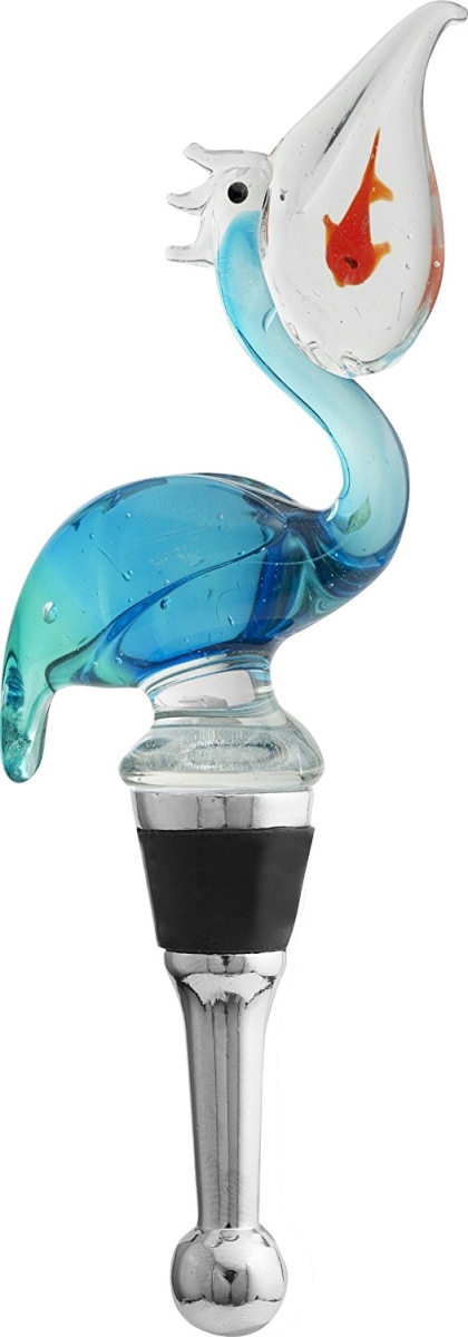 LS ARTS INC LS Arts BS-406 Bottle Stopper - Blue Pelican with Fish