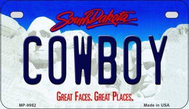 Smart Blonde MP-9982 Cowboy South Dakota Novelty Metal Motorcycle Plate - 1.5 x 2 in.