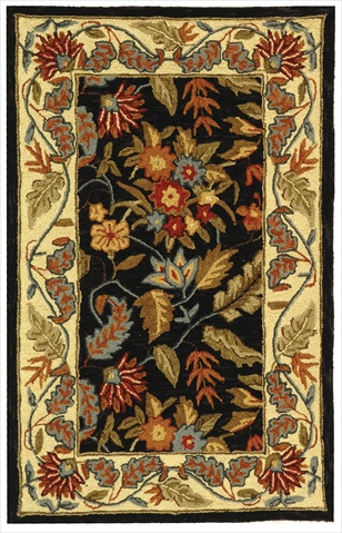 Safavieh HK141B-24 2 ft. - 6 in. x 4 ft. Accent- Country & Floral Chelsea Black Hand Hooked Rug