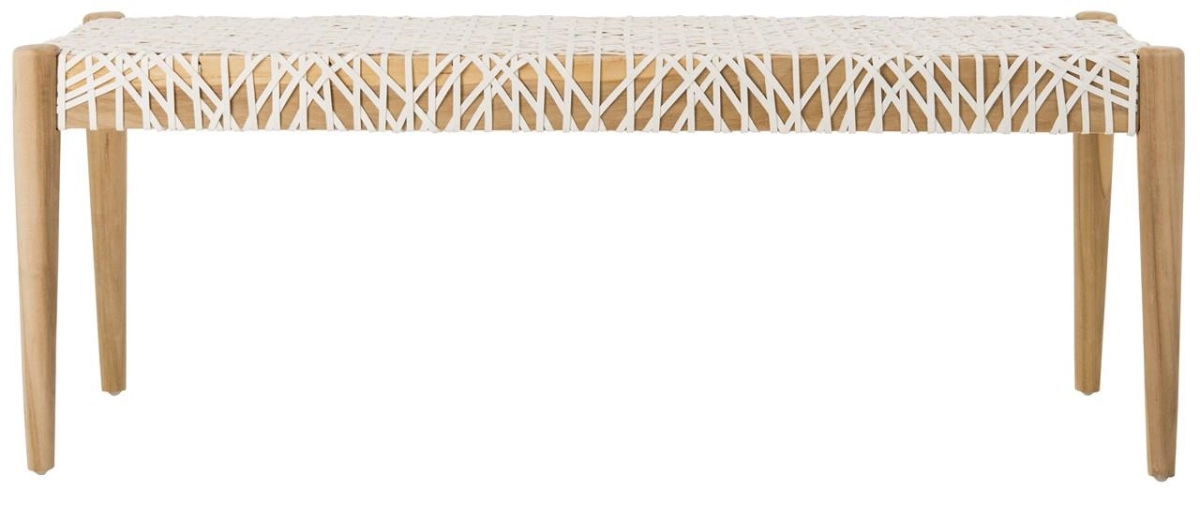 Safavieh BCH1000A Bandelier Bench with Light Oak & Off White Cowhide Leather