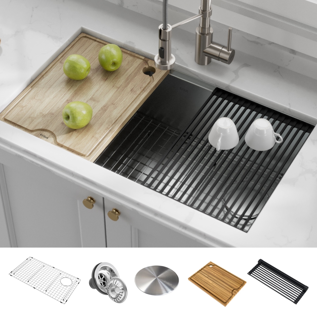 Daniel Kraus Kraus KWU110-32 32 in. Kore Workstation Undermount 16 Gauge Single Bowl Stainless Steel Kitchen Sink with Accessories - Pack of