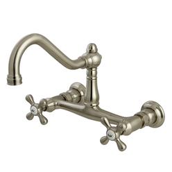 FurnOrama 8 in. Vintage Wall-Mounted Two-Handle Vessel Sink Faucet, Satin Nickel