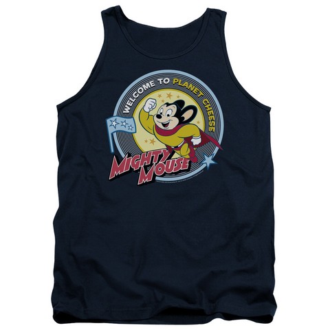 Trevco Mighty Mouse-Planet Cheese - Adult Tank Top - Navy- Medium