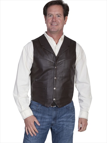Scully 509-143-L Mens Leather Wear Lamb Lapel Vest- Brown Soft Touch Lamb - Large