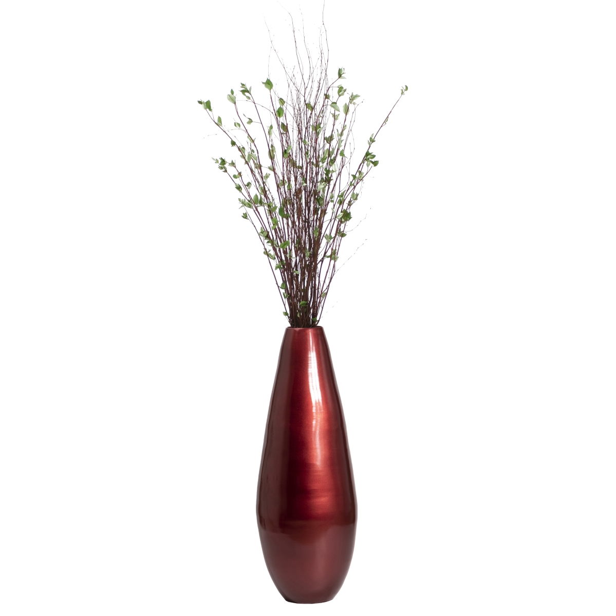 Uniquewise QI003354RD.L 31.5&' Spun Bamboo Modern Metallic Tall Floor Vase&#44; Red