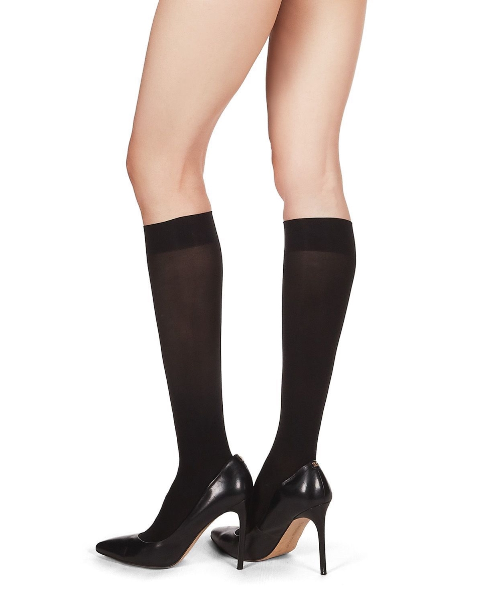 MeMoi MM-480-00001-10-13 Microfiber Opaque Knee High Stockings for Womens, Black - Size 10-13