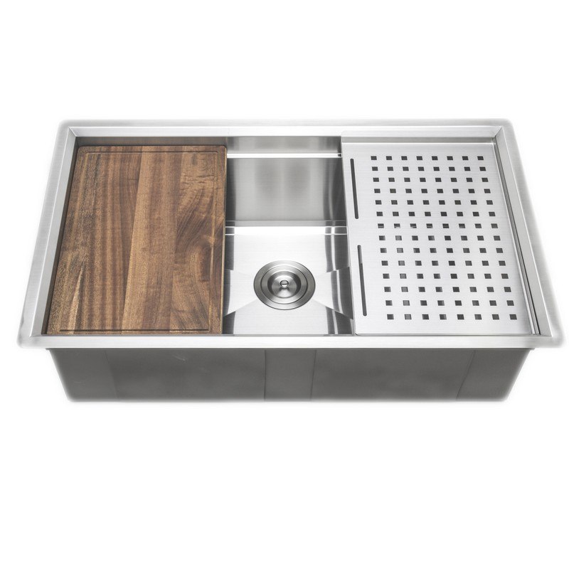 Wells Sinkware 3D 3219-9-1 32 in. Handcrafted Undermount Single Bowl Stainless Steel Kitchen Sink, Brushed Matte