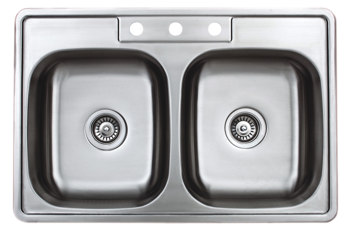 Wells Sinkware SST3322-55-ADA 33 in. 20 Gauge Drop-in 3-Hole 50-50 Double Bowl ADA Compliant Stainless Steel Kitchen Sink
