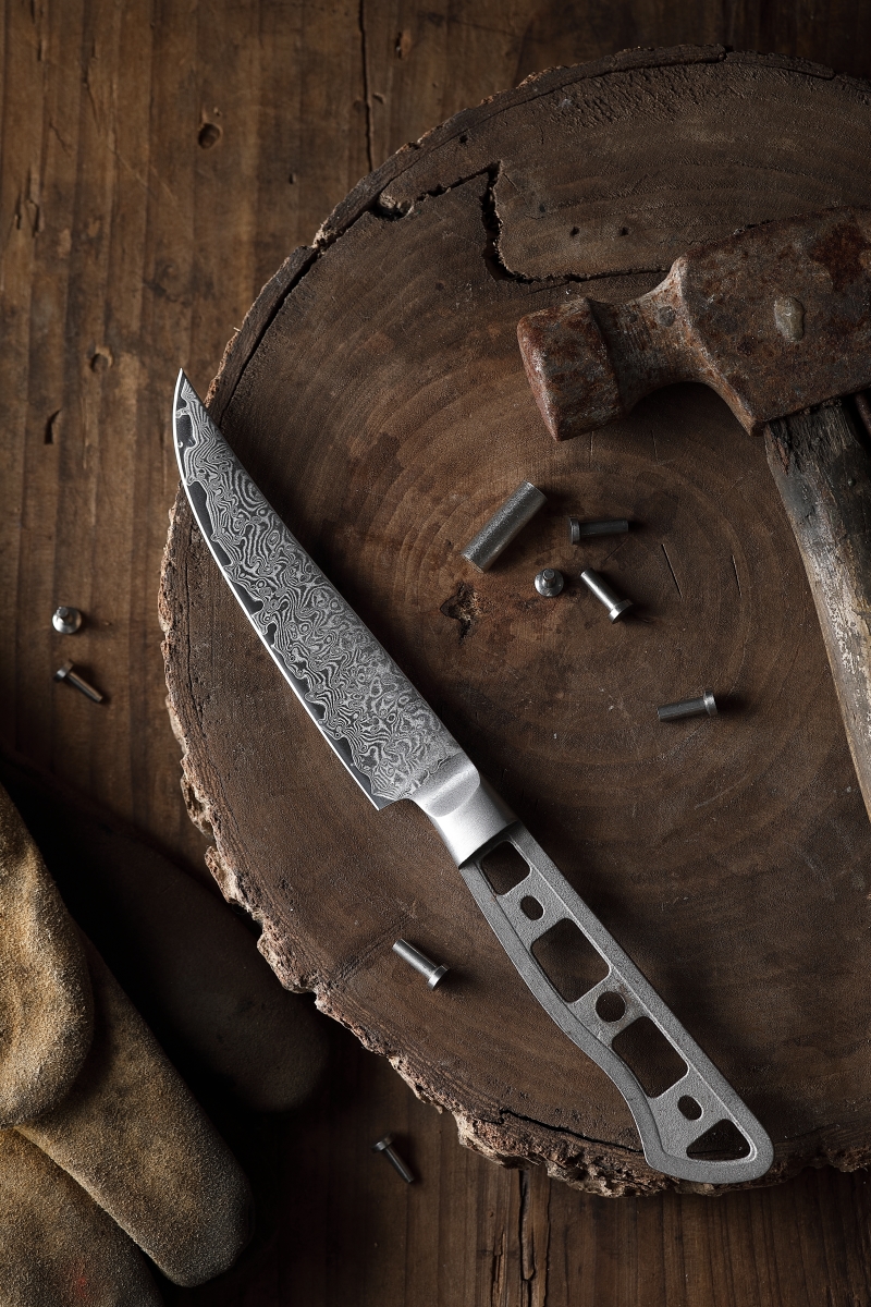 KATSURA Cutlery CKGD15Bset4-no logo 4.5 in. Damascuss Teak Knife Non-Serrated Blade Blank Set, 4 Piece
