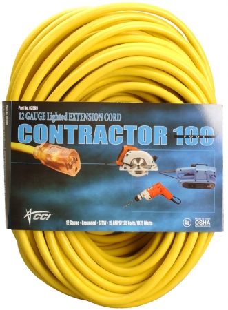 Coleman Cable 100ft. 12-3 Yellow Extension Cord  02589