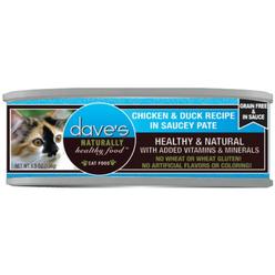 Daves Pet Food Dave\'s Pet Food Naturally Healthy Cat Food, Chicken & Duck Recipe in Saucey Pate, Canned Cat Food, 5.5oz Cans, Case of 24, Made