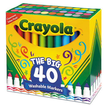 Crayola 587858 Washable Markers Broad Point - Assorted Classic Colors, 40 per Set