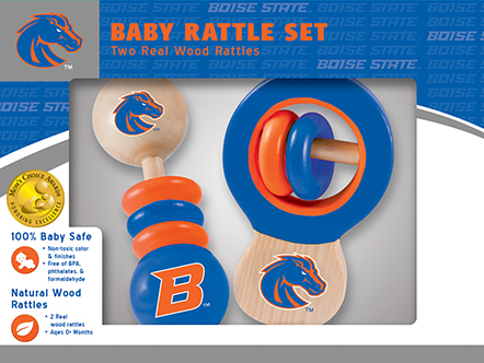MasterPieces Baby Fanatic MasterPieces NCAA Boise State Broncos, Natural Wood, Non-Toxic, BPA, Phthalates, & Formaldehyde Free, Baby Rattle, 2 Pack