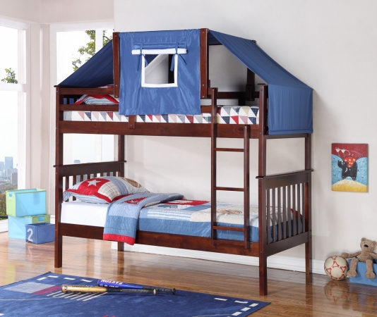 Pivot Direct PD-120-3CP-755CP-B Twin Size Mission Bunk Bed with Tent Kit - Cappuccino & Blue