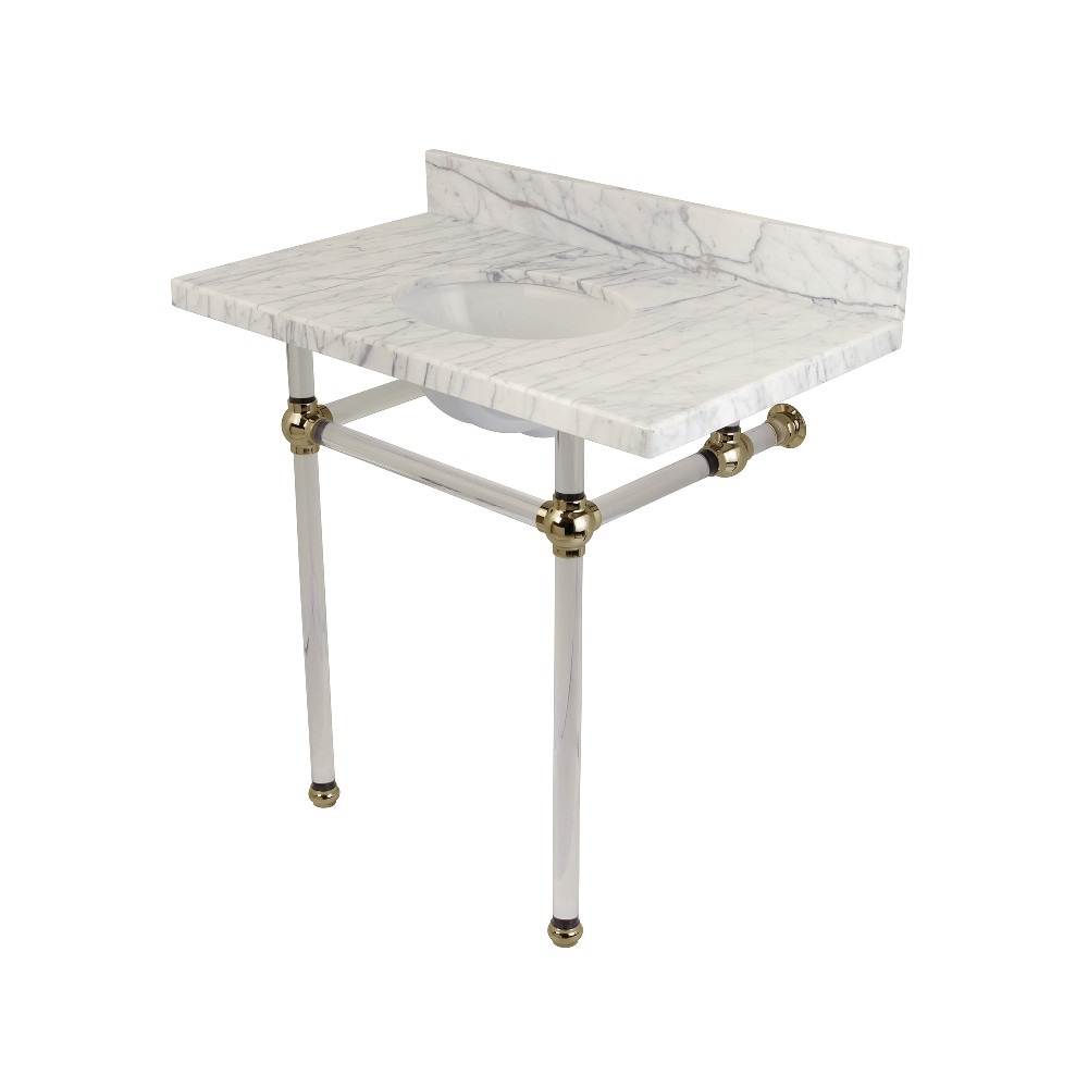 Fauceture KVPB36MA6 Templeton Bathroom Console Vanity with Acrylic Pedestal&#44; Carrara Marble & Polished Nickel - 36 x 38 x 22 in.