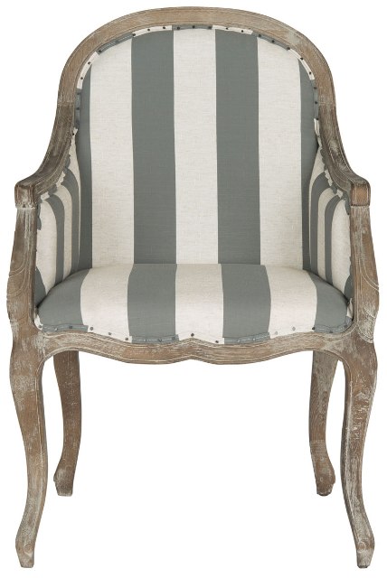 Safavieh MCR4575B Esther Arm Chair- Grey & Off-White Stripe - 37.4 x 26.4 x 25.2 in.