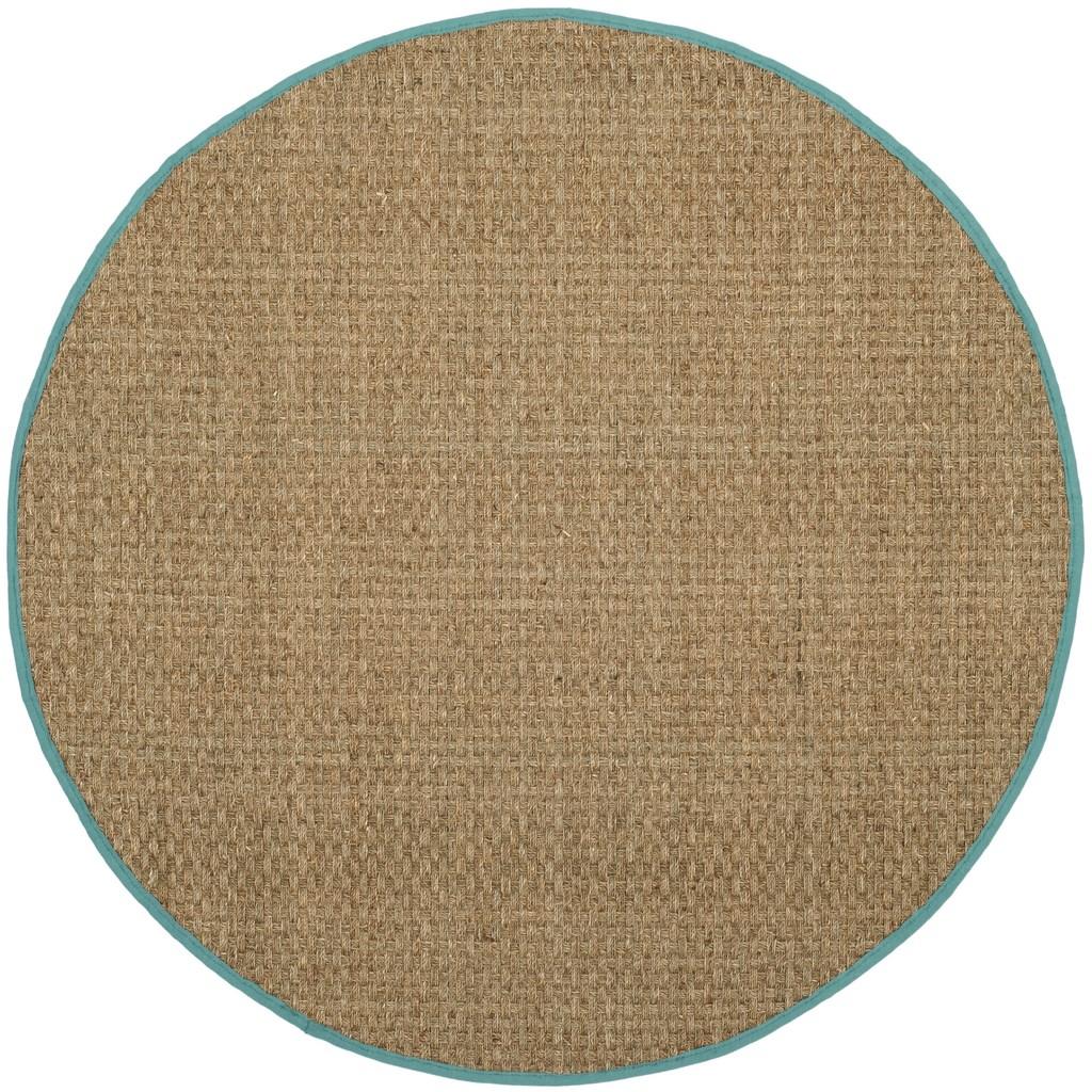 Safavieh NF114R-8R 8 x 8 ft. Natural Fiber Power Loomed Round Area Rug&#44; Natural & Teal