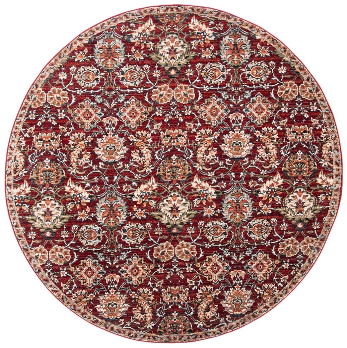 Safavieh HRT396P-7R Herat 300 Traditional Power Loomed Round Rug&#44; Rust & Ivory - 6 ft. 7 in. x 6 ft. 7 in.