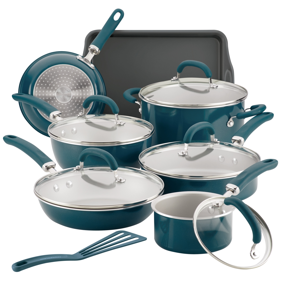 Rachael Ray 12144 Create Delicious Aluminum Nonstick Cookware Set, 13 Piece - Teal Shimmer