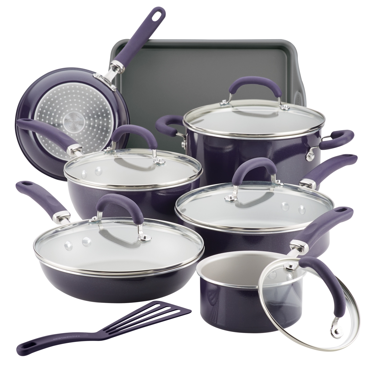 Rachael Ray 12154 Create Delicious Aluminum Nonstick Cookware Set, 13 Piece - Purple Shimmer