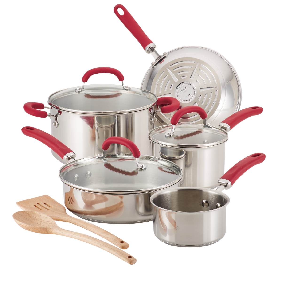 Rachael Ray 70413 Create Delicious Stainless Steel Cookware Set, 10 Piece - Red Handles