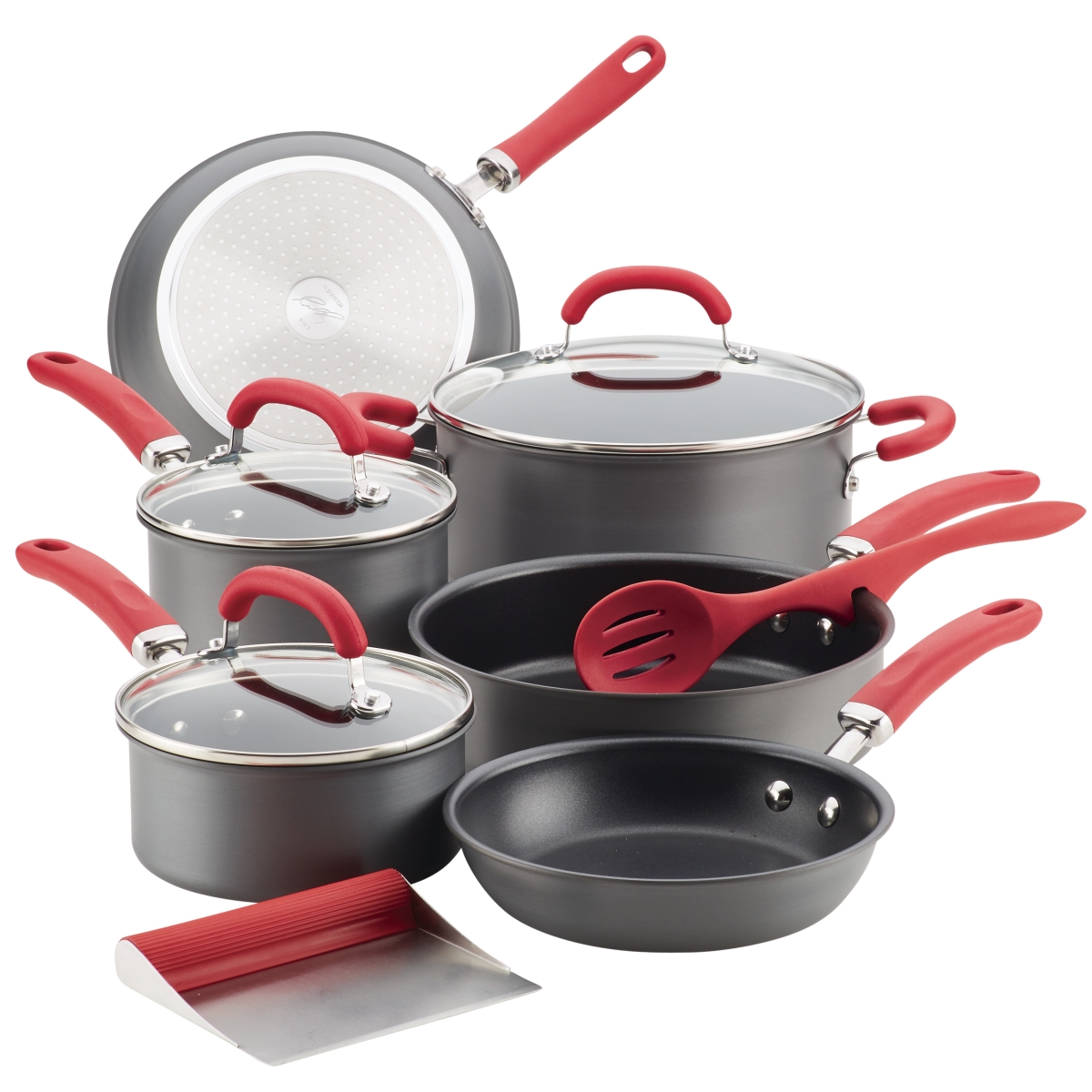 Rachael Ray 81157 Create Delicious Hard-Anodized Aluminum Nonstick Cookware Set - Red Handles, 11 Piece