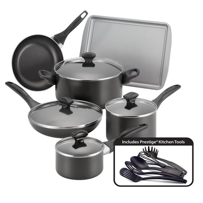 Farberware 21806 Dishwasher Safe Nonstick 15-Piece Cookware Set- Black